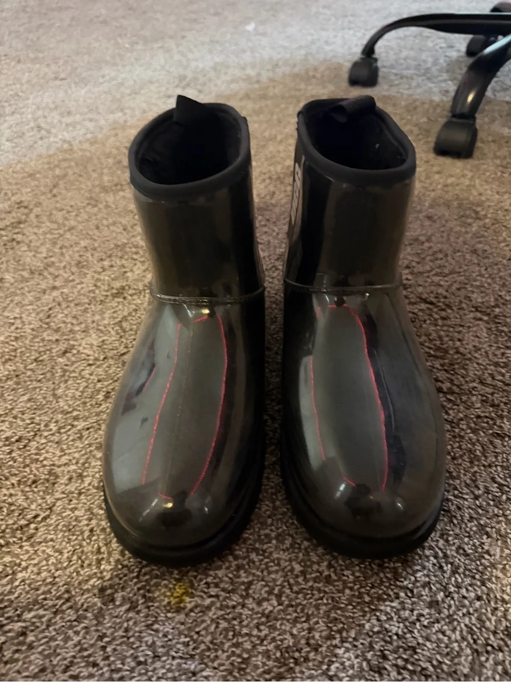UGG Women's Black Glossy Ankle Rain Boots
